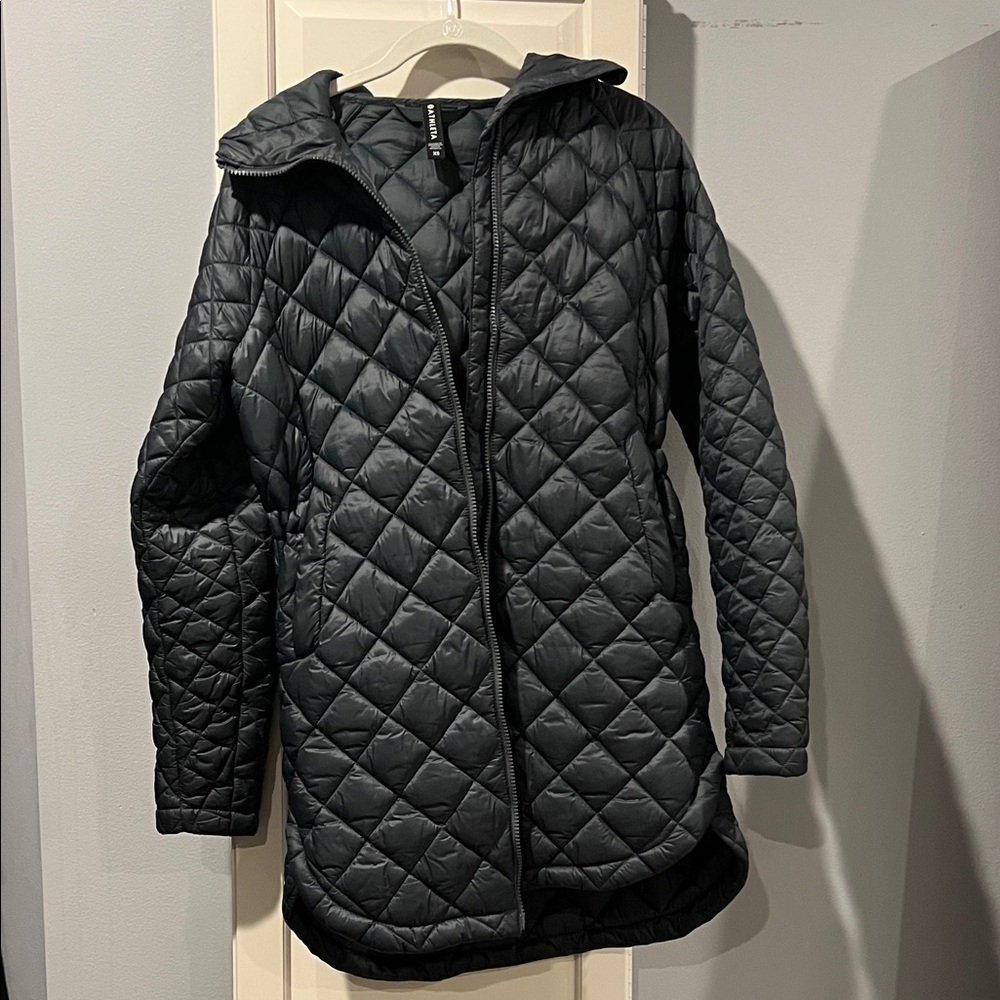 Athleta Dark Gray Quilted Puffer Jacket with Hood